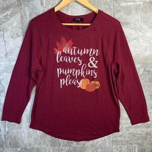 Burgundy long sleeve shirt with "Autumn Leaves & Pumpkins Please" design Woman M